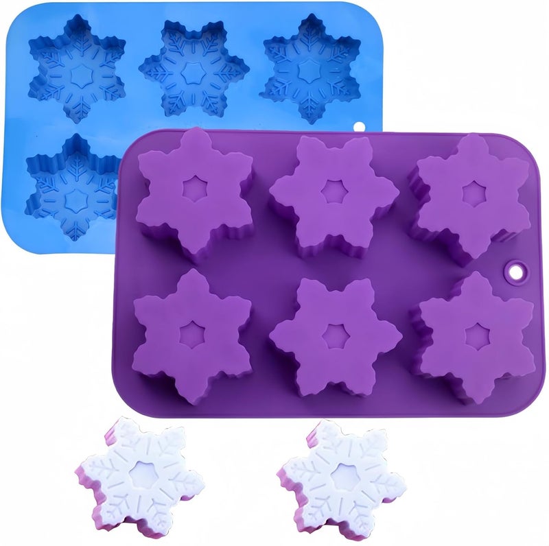 Accfore Snowflake Silicone Molds,2 Pack Cake Pans Cookie Trays Handmade Soap Making Molds Also for Chocolate Pudding Jelly Muffin Cups Kitchen Baking Decoration(Blue/Purple) - Image 1